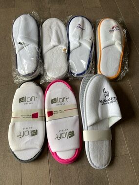 Set of 7 NWT Assorted Hotel Spa Slippers Bundle - Aloft, Humaniti & More
